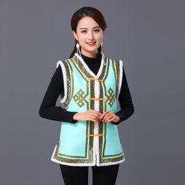 Winter Cheongsam Vest Mongolia style Tang Suit Tops Women ethnic clothing Lady Elegant Waistcoats Vintage Sleeveless Qipao coat