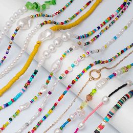 2021 New Bohemian Polymer Clay Necklace For Women Pearl Beaded Choker Necklace Weave Female Boho Summer Beach Jewelry Collar G1206