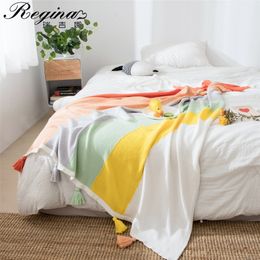 Bohemian Rainbow Tassel Throw Blanket Pure Cotton Home Decorative Wearable Sofa Children Adult Colour Plaid Blankets