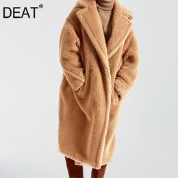 DEAT autumn and winter turn-down collar full sleeves pocket fur patchwork thickness coat female warm teddy jacket WJ11111XL 210428