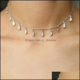 Pendants Jewelryelegant Cz Tear Charm Simple Choker Layer Necklaces & Pendant Delicate Gold Color Sexy Station Jewelry For Women Chokers Dro