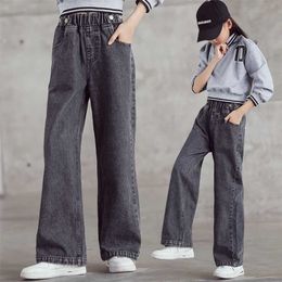 Teen Student Girls Jeans Autumn Kids Denim Pants Casual for 6 8 10 12 14 Years Elastic Waist Children Trousers 211102
