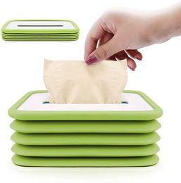 Tissue Boxes & Napkins Box Holder Rectangle Silicone Foldable Paper Facial Rectangular,Free-Retractable Capacity Spring