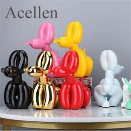 Squat Balloon Dog Statue Resin Sculpture Home Decor Modern Nordic Decoration Accessories for Living Room Animal Figures 210811