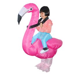 Free Size Cute Lovely Kids Halloween Cosplay Party Funny Ride On Blow-Up Inflatable Children Flamingo Costume Q0910