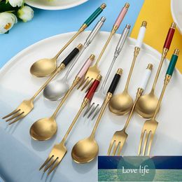 Stainless Steel Retro Spoon Forks Tableware Style Cylindrical Handle Matte Drawing Process Coffee Spoon