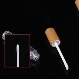 2021 5ml Vintage Bamboo Lip Gloss packing bottle refillable Lips Balm Tube empty Cosmetic Container Packaging Lipbrush DIY Tubes