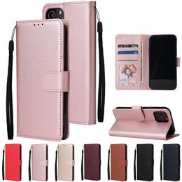 Luxury Plain PU Leather Wallet Cases For Iphone 13 Pro Max 12 Mini 11 XR XS X 8 7 6 Frame Photo Credit ID Card Slot Flip Cover Purse Business Book Folio Phone13 Phone Pouch