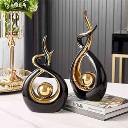 Home Decoration Accessories For Living Room Ceramic Abstract Sculpture Handicraft Statues Office Desk Decoration Art Fgurines 210811