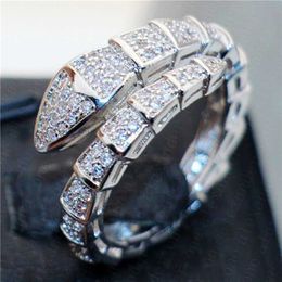 Brand 925 Sterling Silver Snake Rings for Women Luxury Pave Diamond Engagement Ring Wedding white topaz Jewelry Stamped 10kt 211116