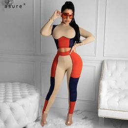 Tracksuit Two Piece Gym Set Women Clothing Female Sportswear Sexy Outfit Sweatshirt Sweatpants Jogging Full Suit M20884S 210712