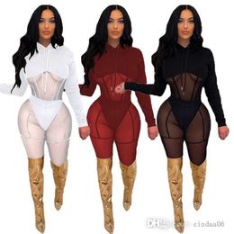 Sexy Women Two Piece Sheer Yoga Pant Set 2022 Spring Hoodies Tracksuit Sanding Long Sleeve Trousers Mesh Stitching Suit