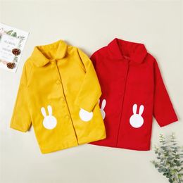 Pretty Rabbit Print Button Lapel Collar Overcoat for Kids Girl Coat Clothes 210528