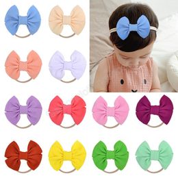 4.7 Inches Solid Color Bowknot Baby Girls Headband Children Elastic Nylon Hairband Handmade Bows Headwear Kids Hair Accessories