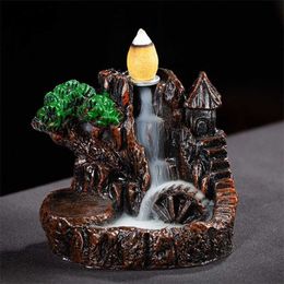 Mountains River Waterfall Incense Fountain Backflow Aroma Smoke Censer Holder Office Home Desk Craft Art Decoration Gift 211105