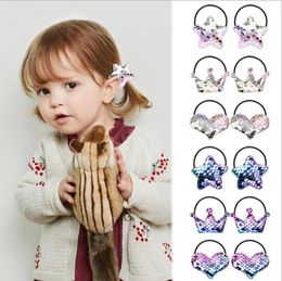 Baby Hair Accessories 2Pcs/ Set Sequins Star Crown Heart Hairpin Hairbands Girls BB Barrettes Kids Rainbow Headwear 23 Designs BT6522