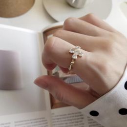 Cluster Rings 925 Sterling Silver Ring White Zircon Cross Fashion Simple Wild Trend Personality Temperament Female Girl Hand Jewel