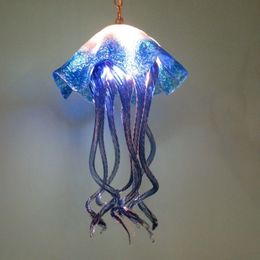 Fish Design Murano Pendant Lamp LED Lights Hand Blown Glass Animal Chandeliers Blue Colour Modern Art Decoration Child's Play Lighting 10 by 16 Inches