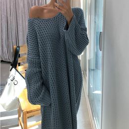 Spring Oversized Sweater Knitted For Women Jumper Pullover Long Sleeve Twisted V Neck Solid Warm Sweaters Dress 210510