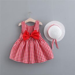 Girl's Dresses 2PCS Girls Dress Baby Girl Fashion Plaid Toddler Birthday With Hat Princess Children Elegant Outfit 12-36M