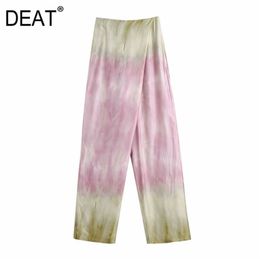 [DEAT] Spring Autumn Fashion High Waist Printing Tie Dye Temperament Elegant Loose Women Wiide Leg Pants 13C445 210527