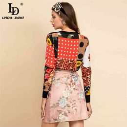 Spring Summer Runway Fashion Cardigan style knitting Tops Women's Long Sleeve Flower Print Silk Sweater 210522