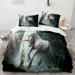 Unicorn Bedding Set Single Twin Full Queen King Size One-horned Horse Bed Aldult Kid Bedroom Duvetcover s 3d Print 032