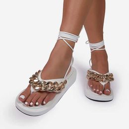 2021 Women Sandals Summer Strappy Beach Sandals Fashion Platform Sandals Chain Open Toe Outdoor Casual Women's Flip Flop X0728