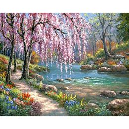 canvas oil painting numbers kits UK - Paintings GATYZTORYFrame Rivers DIY Oil Painting By Numbers Kits Landscape Acrylic Paint On Canvas Unique Gift For Home Decor 40x50cm Arts