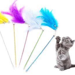 Cat Toys Legendog 1pc Wand Toy Interactive Funny Fake Feather Kitten Teaser With Bell Pet Supplies Random Color