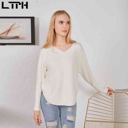 Autumn Winter arrival trend Korean V-Neck Simple loose knit bottoming sweater lazy style pullover woman sweaters 210427