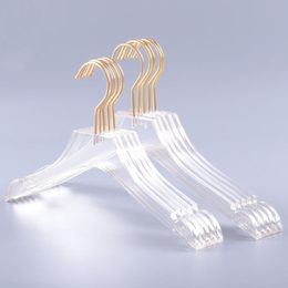 10 Pcs Luxury Clear Acrylic Crystal Clothes Hanger with Gold Hook, Transparent Shirts Dress Hanger with Notches for Lady Kids 210318