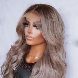 Gray Blonde Ombre Human Hair 13x4Lace Front Wigs 180 Density 13x6 Transparent Lace Frontal Wig Remy Peruvian Full Lacewigs bleached knots hairline