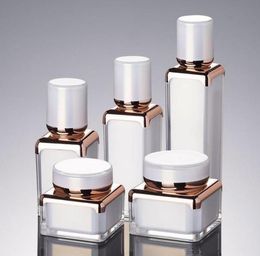 30g 50g Pearl White ACRYLIC Square Shape Cream Bottle Jar 15 30 50 ml Lotion Serum Essence Foundation Cosmetic Packaging