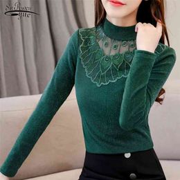 Long Sleeve Solid Blouse Women Tops Casual Slim Plus Size Pullover Shirt Women Lace Turtleneck Chemisier Femme 6346 50 210518