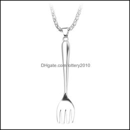 Necklaces & Pendants Jewelrypunk Style Cutlery Spoon Knife Pendant Jewelery Sier Colour Long Chain Choker Necklace Women Men Jewellery Kolye Gi