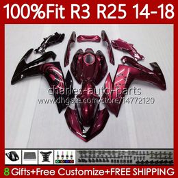 Injection OEM Fairings For YAMAHA YZFR3 YZFR25 YZF-R25 2014-2018 Bodywork 102No.169 YZF-R3 YZF R3 R25 14 15 16 17 18 YZF R 3 25 2014 2015 2016 2017 2018 Body Kit Wine red