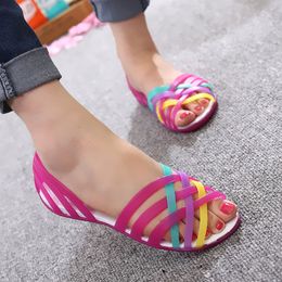 Women Sandals Summer Candy Colour Sho Peep Toe Stappy Beach Valentine Rainbow Clogs Jelly Woman Flats