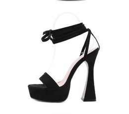 Yüksek topuklu sandalet gladyatör deri kadın sandalet ince topuklu ayakkabı yüksekler topuklu ayakkabı moda seksi mektup kumaş 13.5 cm