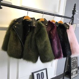 Baby Winter Outerwear Children's Fur coat motorcycle fashion fur all in one clothes boys Girls Coat kid jacket 211204