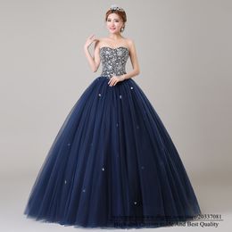 Quinceanera Dresses 2021 Sexy Sweetheart Crystal Sequins Party Prom Formal Lace Up Ball Gown Tulle Vestidos De 15 Anos Q35