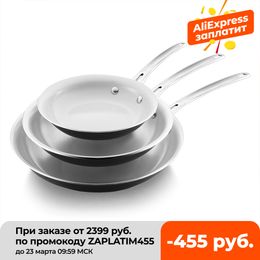 COOKER KING Ceramic Nonstick 3-pieces Frying Pan Set Skillet Pan Saucepan With Stainless Steel Handle Oven Safe 20/26/30cm 210319