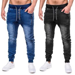 Men's Jeans Scratched Stretchy Ripped Skinny Biker Jean Slim Fit Denim Pants Mens Elastic Waist Harem Men Jogger