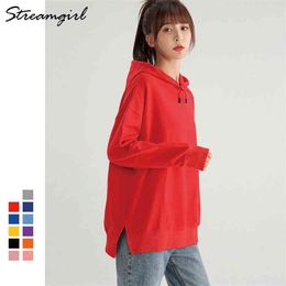 Streamgirl Casual Oversized Hoodie Sweatshirt Women Spring Black 's Hoodies For Couple Sweatshirts With Split 210805