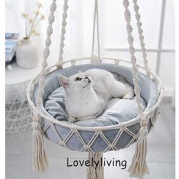 Window Tall Sturdy Macrame Hanging Cat Hammock Toy Feather Teaser Rope Ball Dog Pet Bed House Accessories Supplies 211111