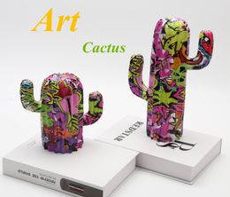 Painted Graffiti Cactus Creative Home Room Color Decorations Entrance Wine Cabinet Office Ornaments Resin Crafts 210318