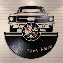 Auto Service Wall Art Garage Wall Clock Custom Your Name Number On The Clock Your Personalised Wall Clock Made Of Vinyl Record 211110