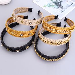 2021 Vintage Chain Bee Jewel Straw Braided Bezel Hairband Women Headband Girls Clips Hair Accessories Opaska Do Wlosow Diademas