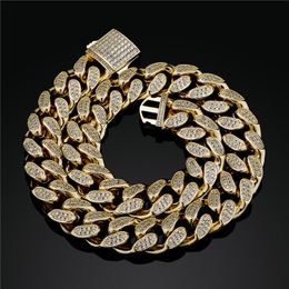 Mens Fashion Hip Hop Necklace 18mm Width Yellow White Gold Plated Bling CZ Miami Cuban Chain Necklace Bracelet Rock Jewellery Gift for Men