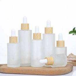 Frost Glass Dropper Bottle 20ml 30ml 50ml 60ml Essential Oil Perfume Bottles Cosmetic Container with Imitated Bamboo Lid